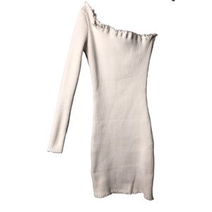 Sorella | Raw hem white ribbed Bodycon mini dress one shoulder •